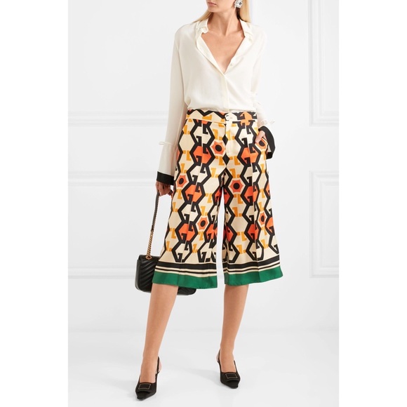 Gucci Printed Silk-Twill Culottes Wide Leg GG 36 - Picture 2 of 16